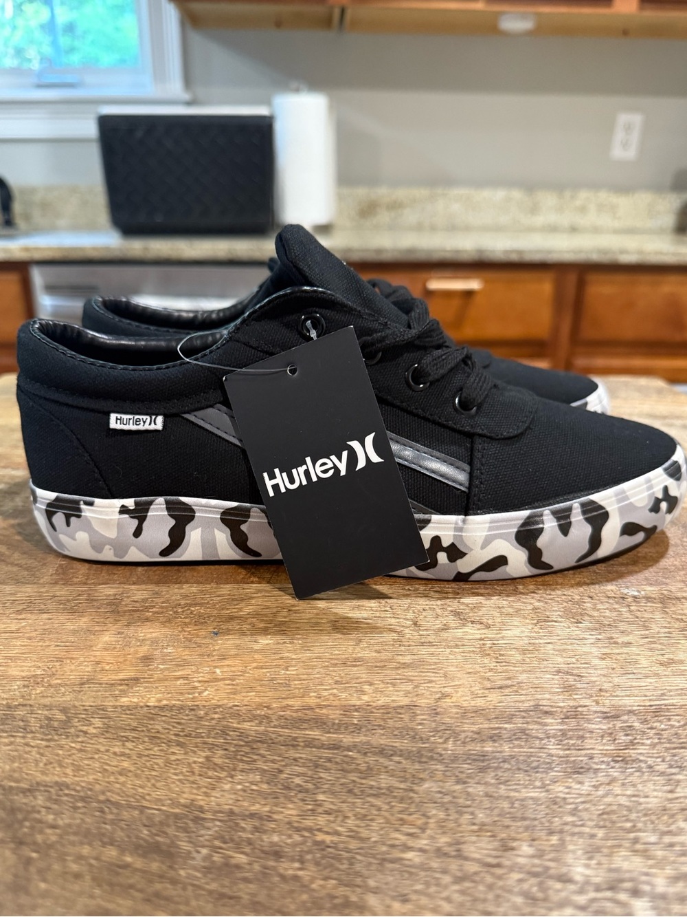 Hurley Black Slip-On Sneakers with Black & White Camouflage Sole
